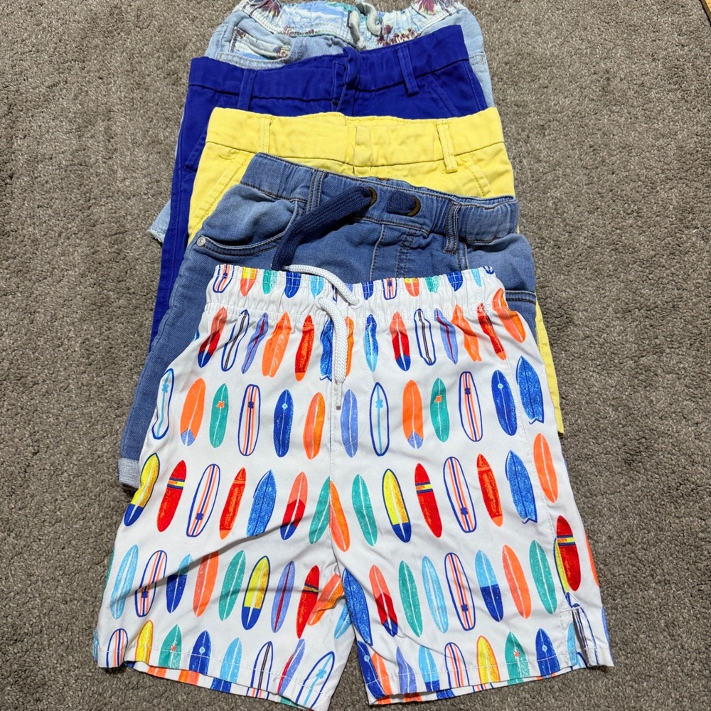 Gap Kids Boys Shorts Bundle 5pk Chino Denim Surfboard Print Blue Yellow Size 3T